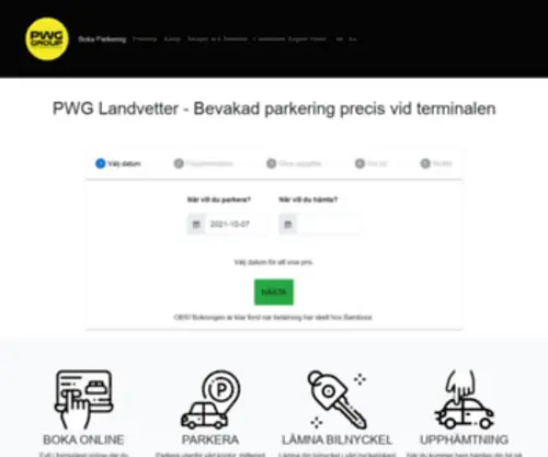 PWG.nu(Parkering Landvetter Flygplats) Screenshot