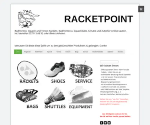 Racketpoint.de(Racket Point Online Shop) Screenshot