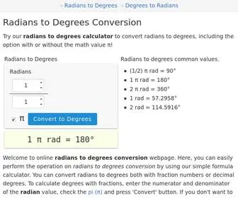 Radianstodegrees.net(Radians to Degrees Conversion (rad to degree)) Screenshot