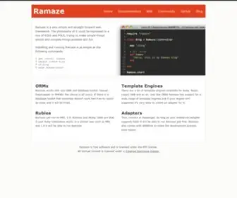 Ramaze.net(The Web Framework for Rubyists) Screenshot