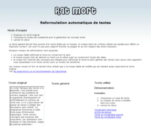 Ratmort.fr(Reformulation automatique de textes pour webmasters) Screenshot
