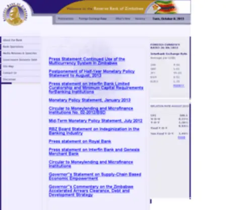 RBZ.co.zw(A national bank that provides financial and banking services for its country's government) Screenshot