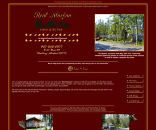 Realalaskan.com(Sterling Alaska RV Park and Cabin rentals at Real Alaskan Cabins and RV Park on Alaska's Kenai Peninsula AK) Screenshot