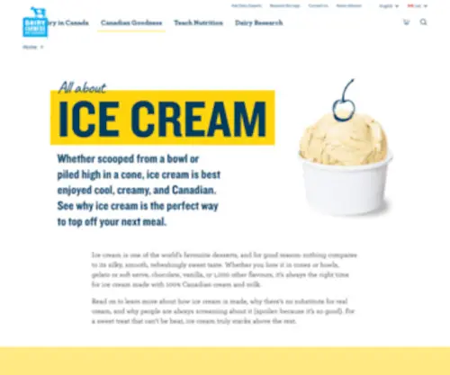 Realicecream.ca(The story of ice cream) Screenshot