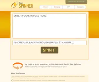 Realspinner.com(Article Spinner) Screenshot