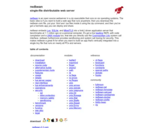 Redbean.dev(Redbean lets you build web apps using a polyglot executable zip archive) Screenshot