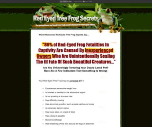 Redeyedtreefrogsecrets.com(Red Eyed Tree Frog Secrets) Screenshot