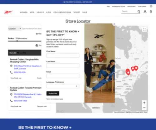 ReebokStorelocator.ca(Reebok Canada Store Locator) Screenshot