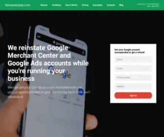 Reinstateads.com(Google Ads and Google Merchant Center accounts reinstatement) Screenshot