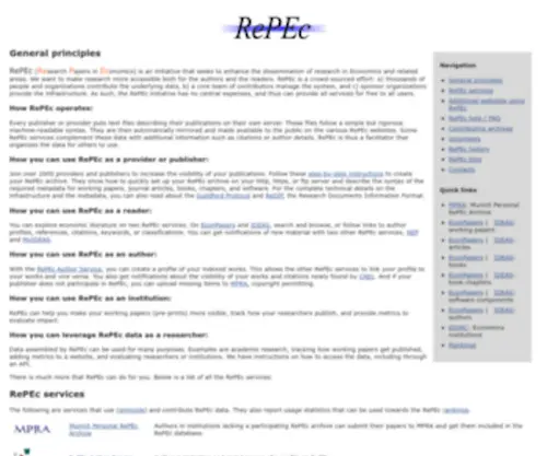 Repec.org(Research Papers in Economics) Screenshot