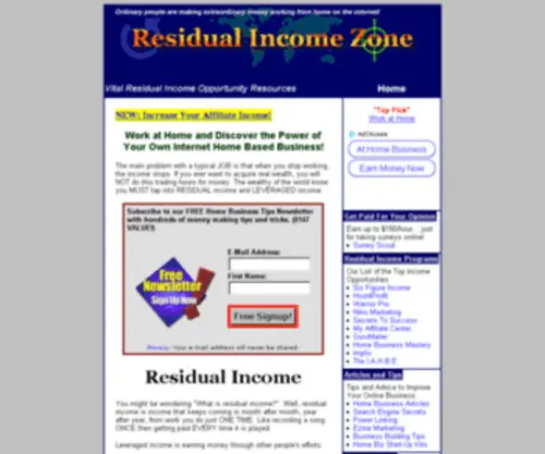 Residualincomezone.com(Online Residual Income Opportunities) Screenshot