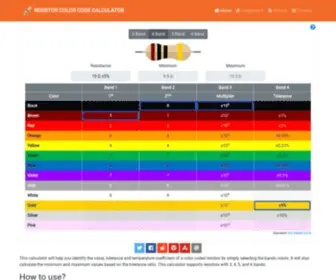 Resistorcolorcodecalc.com(Resistor Color Code Calculator) Screenshot