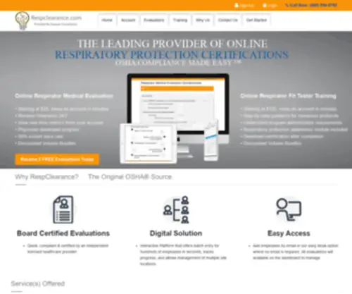 Respclearance.com(Starting at $20 for Instant Online OSHA Respirator Medical Clearance. We Offer 10) Screenshot