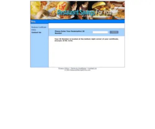 Restaurantsavingsforyou.com(Vacation Certificate) Screenshot