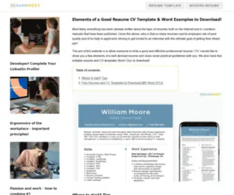 Resumemeet.com(Free Resume CV Templates Word and Tips) Screenshot