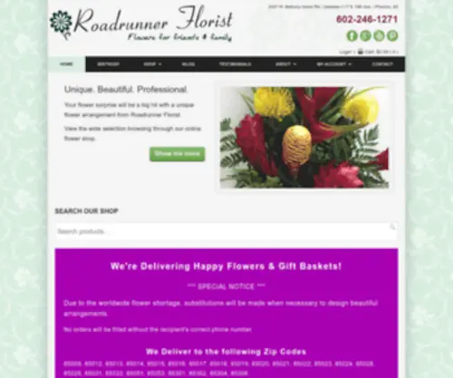 Roadrunnerflorist.com(Flowers delivered in Phoenix) Screenshot