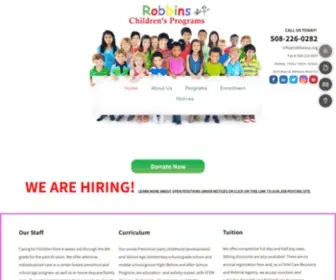 Robbinscp.org(Learn about our child care services for children ages 4 weeks old through 8th grade) Screenshot