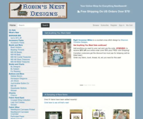 Robinsnestdesigns.com(Exclusive needlework charts and kits for cross stitch and needlepoint) Screenshot