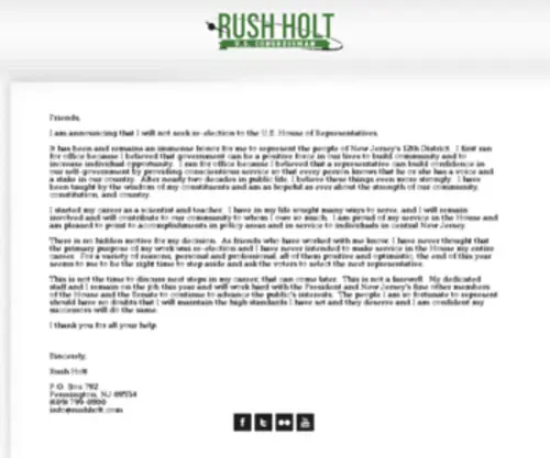 Rushholt.com(Rush Holt for U.S) Screenshot
