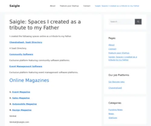 Saigle.com(Spaces I created as a tribute to my Father) Screenshot