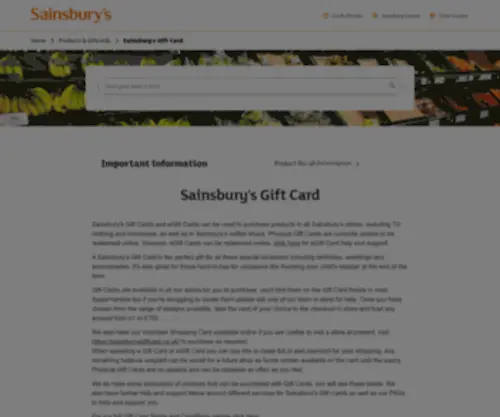 Sainsburysgifts.co.uk(About Sainsbury's Gift Card) Screenshot