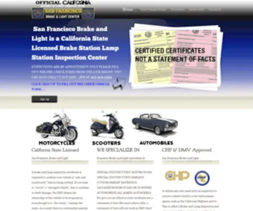 Sanfranciscobrakeandlight.com(San Francisco Brake and Light Inspections DMV Certified) Screenshot