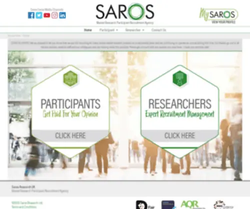 Sarosresearch.com(Saros Research Market Research Participant Recruitment Agency for the UK) Screenshot