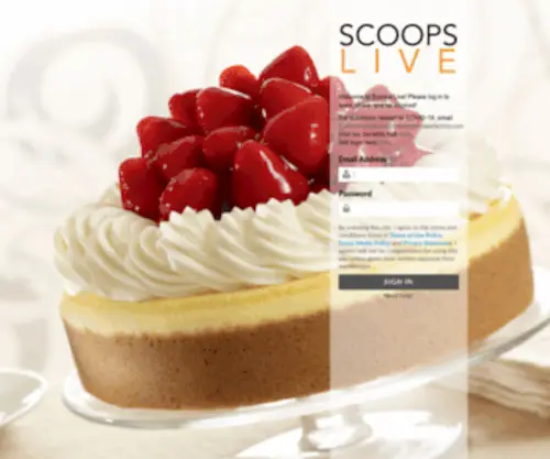 Scoopslive.com(Scoops Live by The Cheesecake Factory) Screenshot