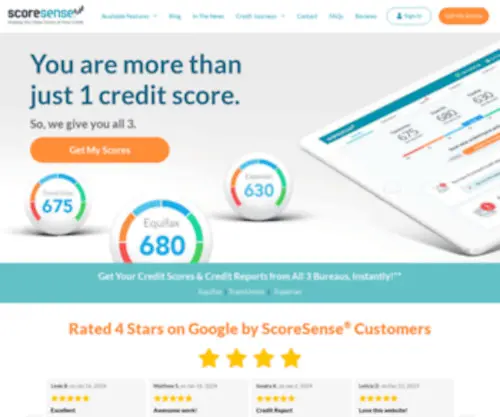 Scoresense.com(Check Your Credit Score & Credit Report From All 3 Bureaus) Screenshot