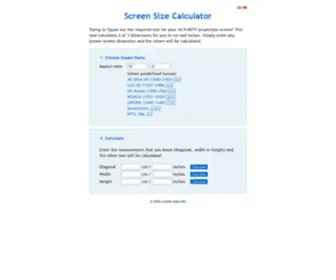 Screen-Size.info(This calculator helps converting the size and dimension of a screen (in cm and inches)) Screenshot