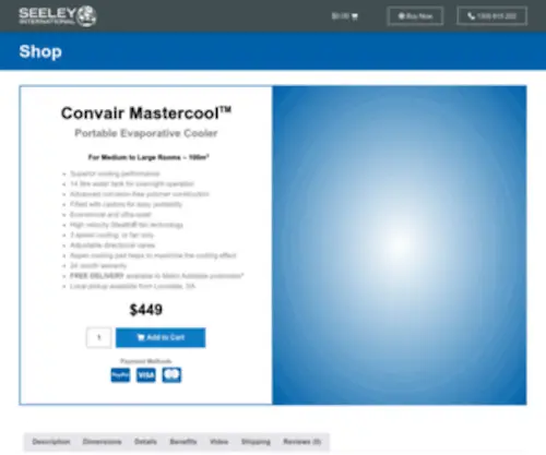 Seeley.com.au(Convair Mastercool Portable Evaporative Cooler) Screenshot