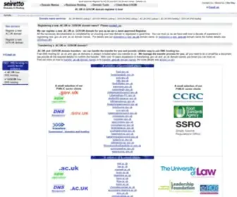 Seiretto.co.uk(Janet approved Registrar for AC.UK and GOV.UK domain names) Screenshot