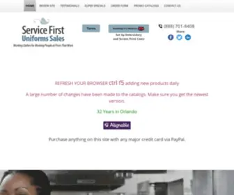 Servicefirstuniformsonline.com(Uniforms, promotional items , Screen Printing, Embroidery) Screenshot