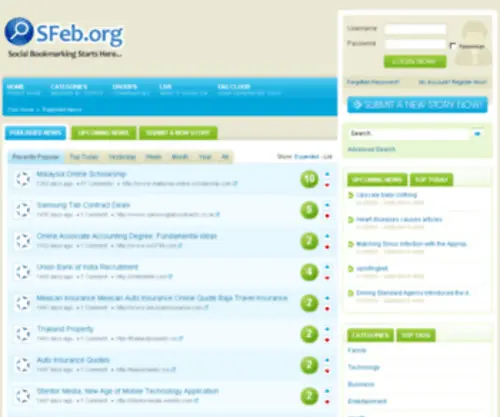 Sfeb.org(Your Source for Social News and Networking) Screenshot