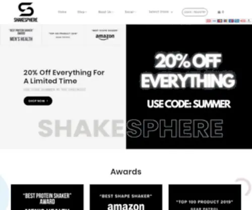 Shakesphere.com(Best Protein Shaker Bottles & Shaker Cups) Screenshot