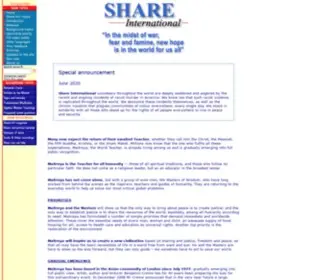 Shareintl.org(Share International on the Reappearance of Maitreya the World Teacher) Screenshot