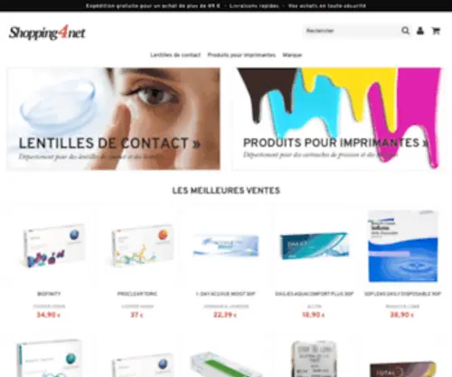Shopping4Net.fr(Lentilles de contact Cartouches d´encre compléments alimentaires lentilles parfum maquillages produits diététiques) Screenshot
