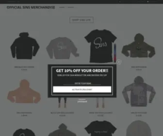 Shopsinslife.com(Sins Logo Sins Clothing Sins Merchandise by Johnny Sins and Kissa Sins) Screenshot