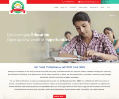 Shribalajiinstitutepune.com(Distance Education by Shri Balaji Institute Pune (SBIP)) Screenshot