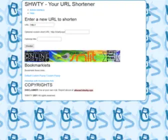 SHWTY.xyz(YOURLS » Your Own URL Shortener') Screenshot