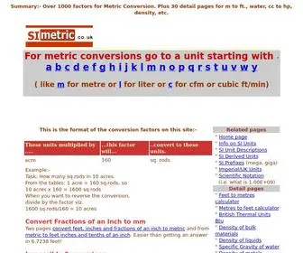 Simetric.co.uk(Metric Conversion Tables to or from Imperial Measurements The SI System for Metric Conversion) Screenshot