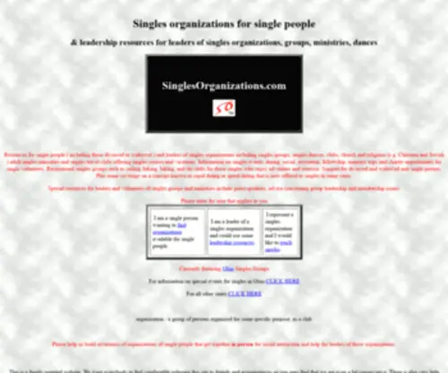 Singlesorganizations.com(Leadership singles organizations groups resources) Screenshot