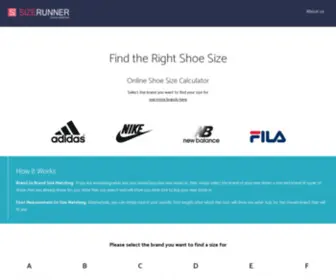 Sizerunner.com(Online shoe size calculator. Find your right shoe size. All the popular brands such as Nike) Screenshot