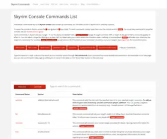 SKyrimcommands.com(Skyrim Console Commands List) Screenshot