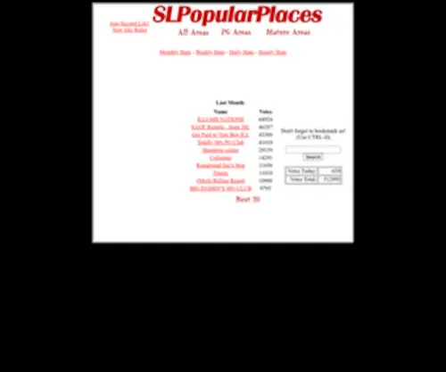 Slpopularplaces.com(Second Life's Most Popular Places As Voted By The Players) Screenshot