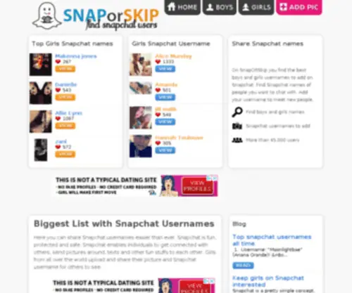 Snaporskip.com(Snapchat users) Screenshot