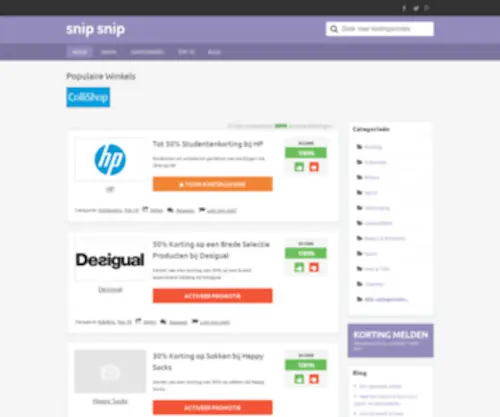 SnipSnip.be(Kortingscodes, Promoties, Actiecodes en Solden) Screenshot