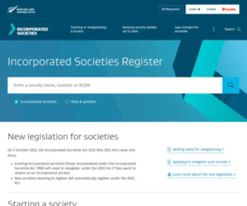 Societies.govt.nz(Incorporated Societies) Screenshot