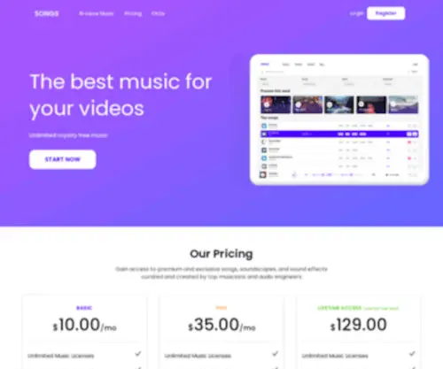 Songs.com(The best music for your videos) Screenshot