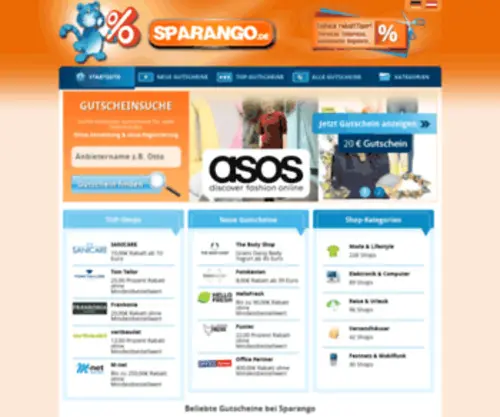 Sparango.de(Sparango führt aktuelle Gutscheine für viele Online) Screenshot